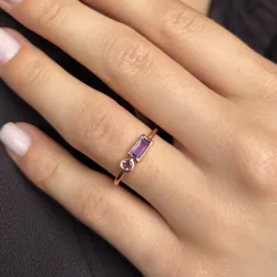 Bague améthyste et tourmaline rose en or rose 18K raffinée