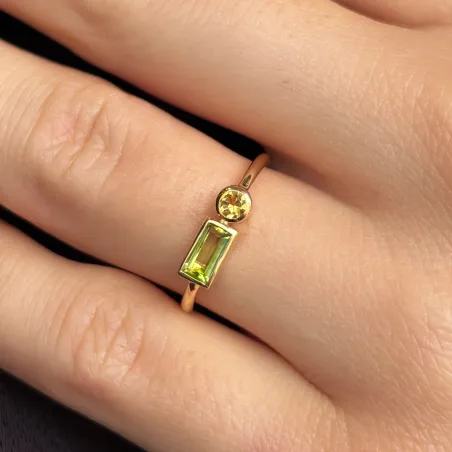 Bague Péridot et Citrine Liaison en Or Jaune 18K