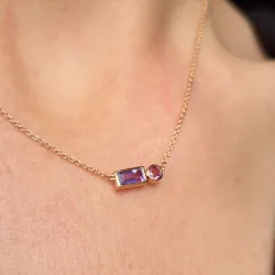 Amethyst- und rosa Turmalin-Halskette aus 18K Roségold