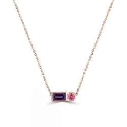 Amethyst- und rosa Turmalin-Halskette aus 18K Roségold