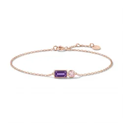 Kettenarmband Amethyst und rosa Turmalin aus 18K Roségold