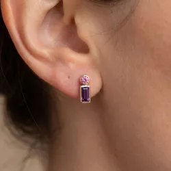 18K Rose Gold Amethyst and Pink Tourmaline Earrings