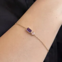 Kettenarmband Amethyst und rosa Turmalin aus 18K Roségold