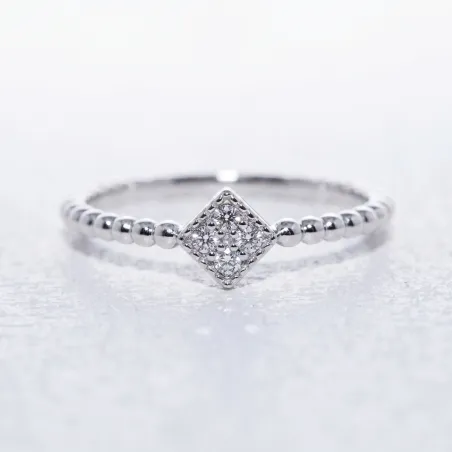 Beaded Lozenge Ring in 18K Gold or Platinum