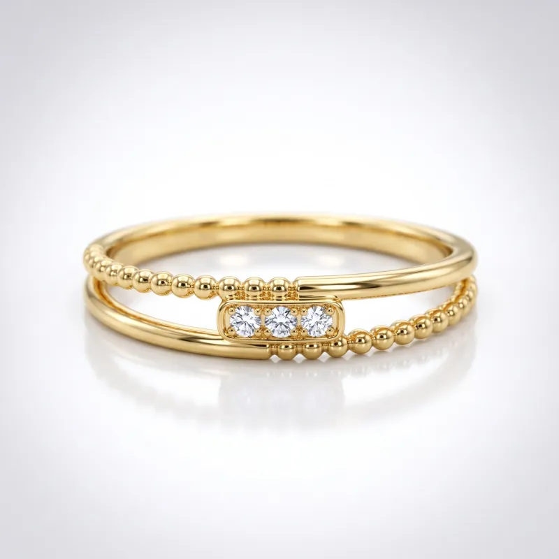 Bague Jonc Double Perlé en Or 18K ou Platine