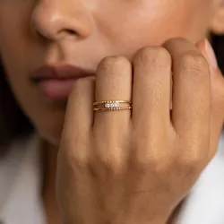Bague jonc double perlé en or 18K ou platine – Celinni