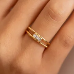 Bague jonc double perlé en or 18K ou platine – Celinni