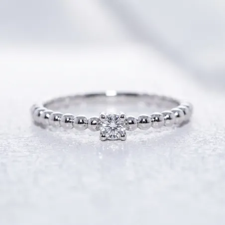 Beaded Solitaire Ring in 18K Gold or Platinum