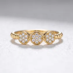 Bague Trois Clusters Ronds Pavés en Or 18K ou Platine