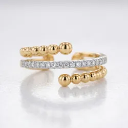 Anillo Aro Abierto Perlado y Pavé en Oro de 18K o Platino