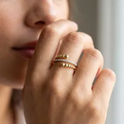 Bague Jonc Ouvert Perlé et Pavé en Or 18K ou Platine