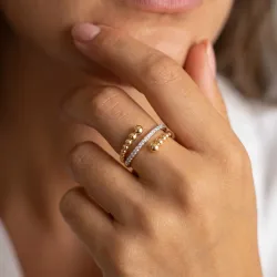Bague Jonc Ouvert Perlé et Pavé en Or 18K ou Platine