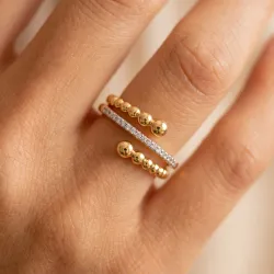 Bague Jonc Ouvert Perlé et Pavé en Or 18K ou Platine