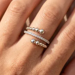 Bague Jonc Ouvert Perlé et Pavé en Or 18K ou Platine