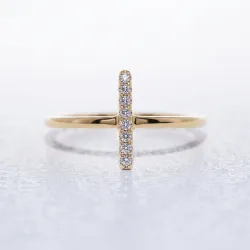 Bague Barrette Verticale Pavée en Or 18K ou Platine