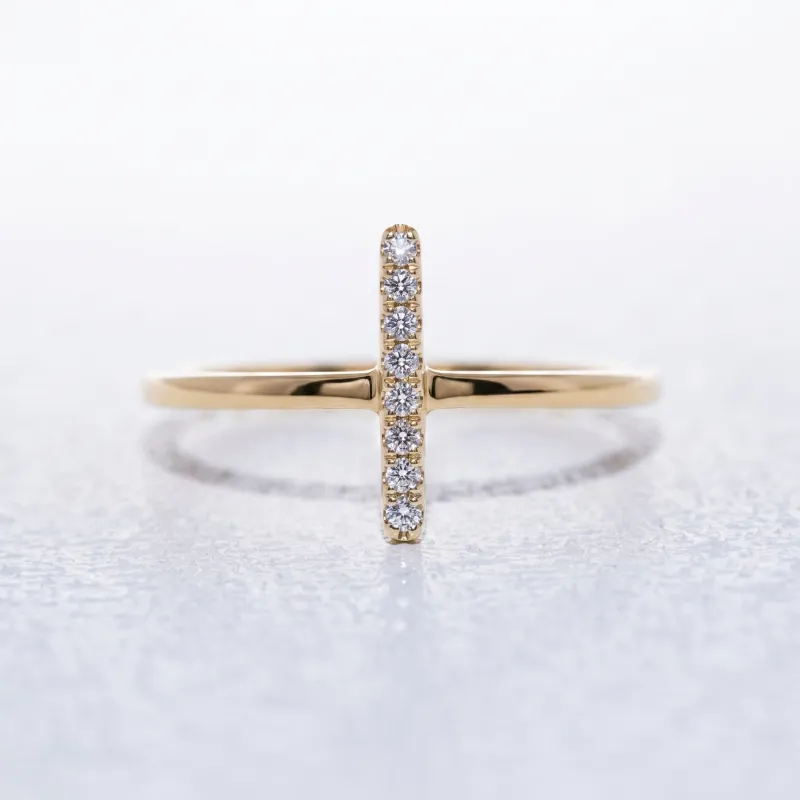 Bague Barrette Verticale Pavée en Or 18K ou Platine