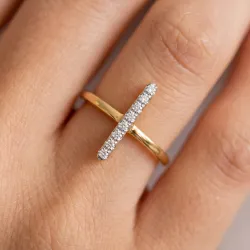 Bague Barrette Verticale Pavée en Or 18K ou Platine