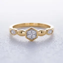 Bague Hexagone Pav&eacute; et Marquises en Or 18K ou Platine