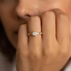 Bague Hexagone Pav&eacute; et Marquises en Or 18K ou Platine