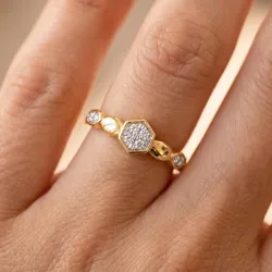 Bague Hexagone Pav&eacute; et Marquises en Or 18K ou Platine