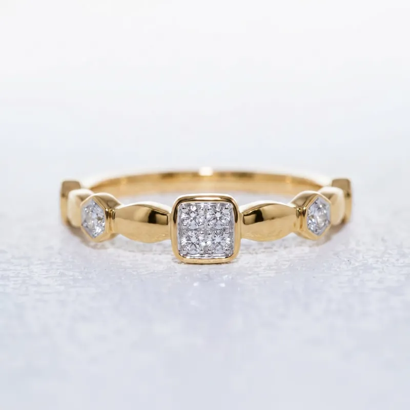 Bague Semée de Carrés en Or 18K ou Platine