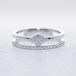 Bague Double Anneau Losange Pavé en Or 18K ou Platine