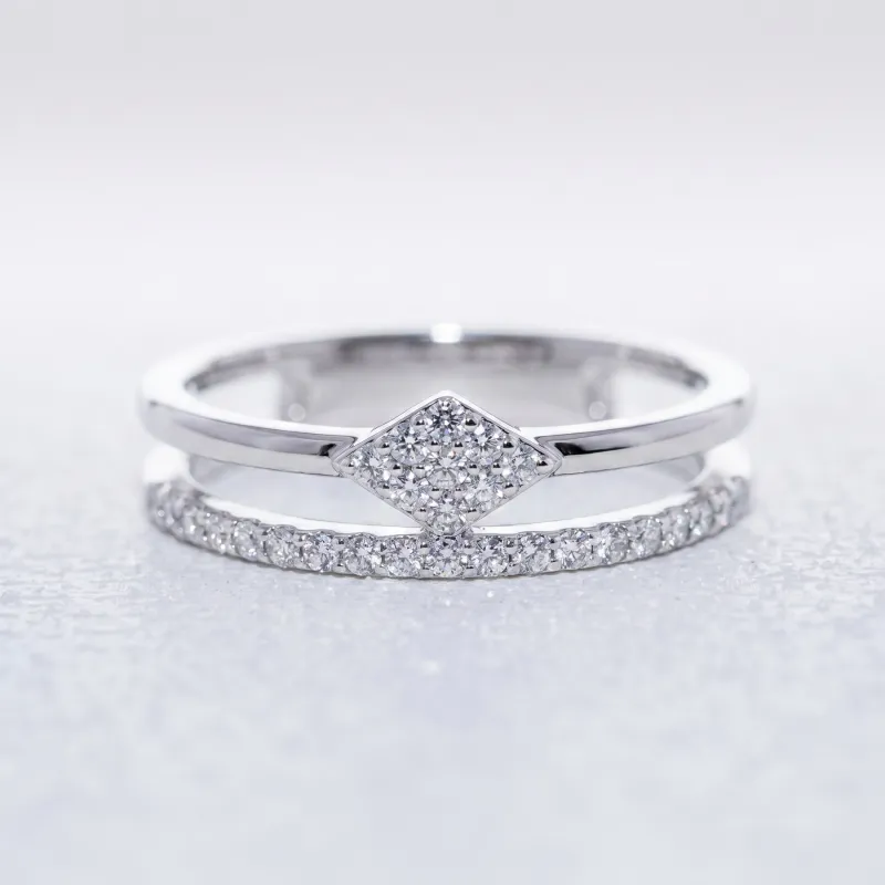 Bague Double Anneau Losange Pavé en Or 18K ou Platine
