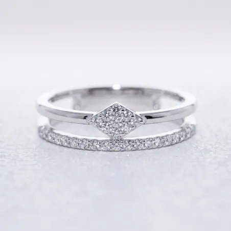 Double Band Pavé Diamond Ring in 18K Gold or Platinum