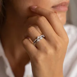 Bague Double Anneau Clusters Losange en Or 18K ou Platine