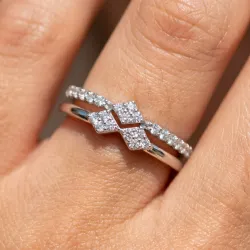 Bague Double Anneau Clusters Losange en Or 18K ou Platine