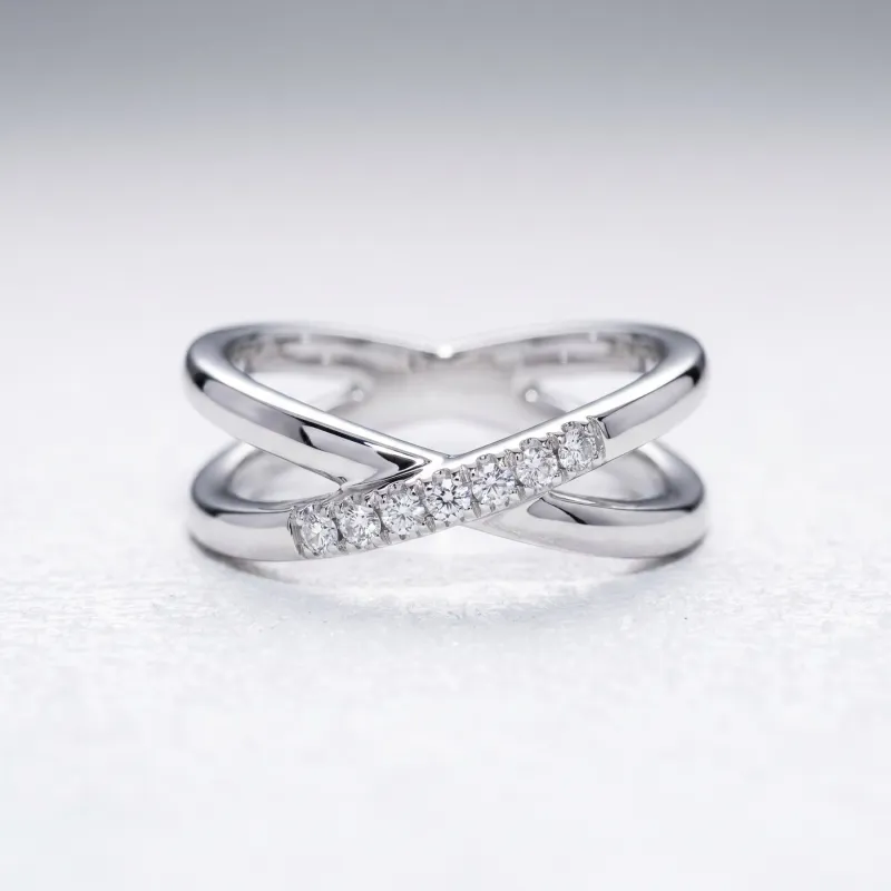 Bague Croisée X Diamants en Or 18K ou Platine | Celinni