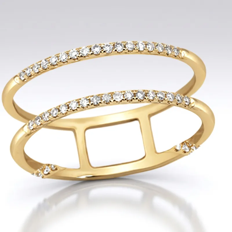 Bague Double Ligne Ajourée en Or 18K ou Platine