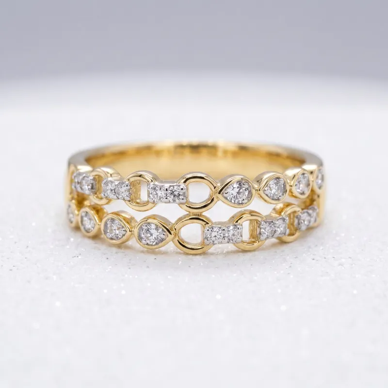 Bague Double Rang Gouttes Maillons en Or 18K ou Platine