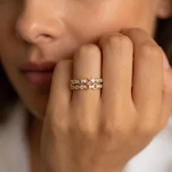 Bague Double Rang Gouttes Maillons en Or 18K ou Platine