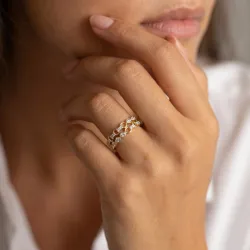 Bague Double Rang Gouttes Maillons en Or 18K ou Platine