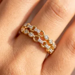 Bague Double Rang Gouttes Maillons en Or 18K ou Platine