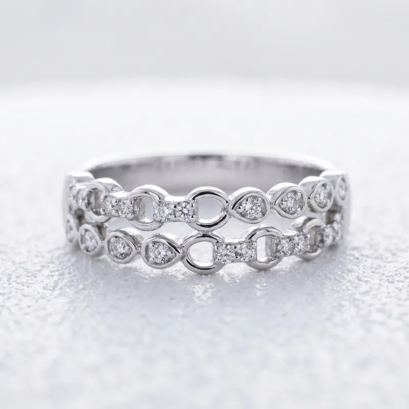 Bague Double Rang Gouttes Maillons en Or 18K ou Platine