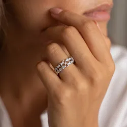 Bague Double Rang Gouttes Maillons en Or 18K ou Platine