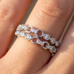 Bague Double Rang Gouttes Maillons en Or 18K ou Platine