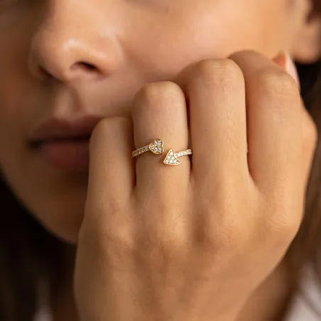 Bague Toi & Moi Cœur et Flèche en Or 18K ou Platine