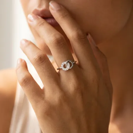 Bague Cercles Entrelacés Pavés en Or 18K ou Platine