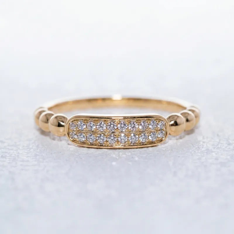 Bague Jonc Perlé Pavé en Or 18K ou Platine