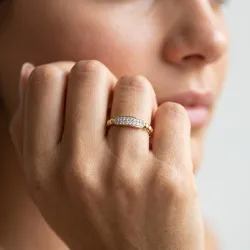 Bague Jonc Perlé Pavé en Or 18K ou Platine | Celinni