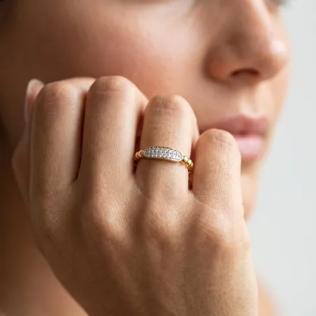Bague Jonc Perlé Pavé en Or 18K ou Platine