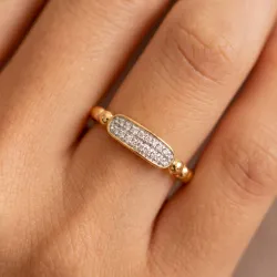 Bague Jonc Perlé Pavé en Or 18K ou Platine | Celinni