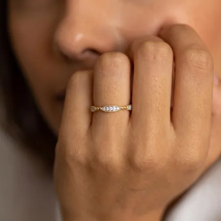 Bague Jonc Perlé Semé de Marquises en Or 18K ou Platine