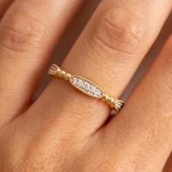 Bague Jonc Perlé Semé de Marquises en Or 18K ou Platine