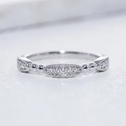Bague Jonc Perlé Semé de Marquises en Or 18K ou Platine