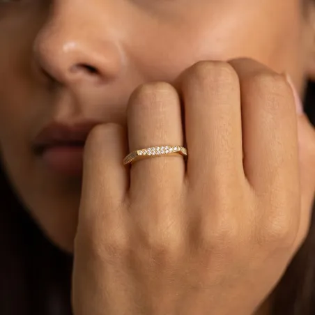 Bague Jonc Pavé Plaque en Or 18K ou Platine