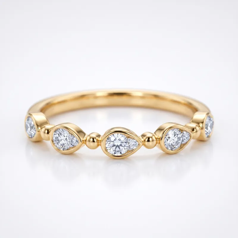 Bague Jonc Perlé Semé de Poires en Or 18K ou Platine